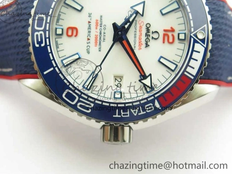 0504 Comfortable Planet Ocean 43.5mm America’s Cup VSF Best Edition White Dial On Blue Gummy Strap A 7900